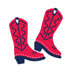 Red cowboy boots. Fashion boots. Cowboy western theme, Wild West, Texas. Vector