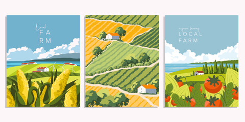 Set of posters Agriculture, harvest banners, postcards