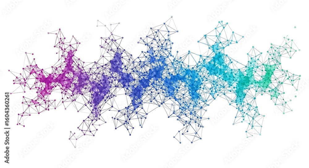 Poster abstract network connection with gradient colors representing data flow and interconnectivity for mo