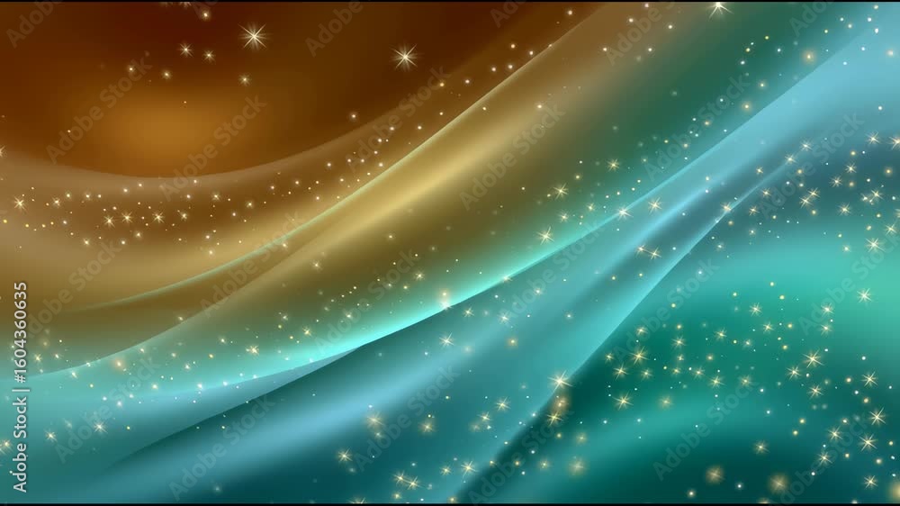 Aufkleber magical glowing stars scattered over smooth flowing fabric in teal and brown shades sparkling light 