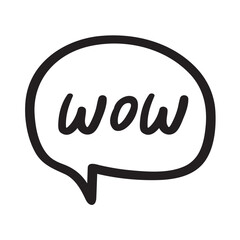 Wow. Outline design. Doodle. Sketch. Speech bubble. Vector illustration on white background.