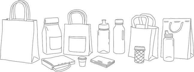 Sustainable Lifestyle Vector Line Art