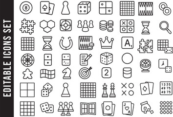 An Editable Set of Black and White Line Art Icons for Board Games and Tabletop Hobbies
