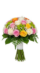 Colorful Round Bouquet of Mixed Roses Isolated on White Background