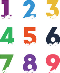 One to nine number set collection in multicolor