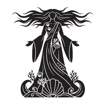 Unique Thalassa digital black design, a fantastic choice for a distinctive Greek silhouette &ndash; Thalassa silhouette &ndash; Thalassa Vector &ndash; Silhouette of Thalassa &ndash; Greek goddess silhouette

