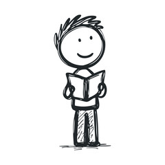 Happy boy reading a book in a casual pose for enjoyment and learning
