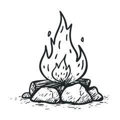 Campfire gathering with flame and stones for outdoor fun