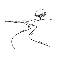 Serene landscape with winding path and lone tree in nature