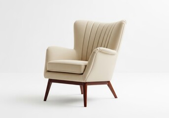 Elegant Beige Armchair with Fluted Back - Sophistication, comfort, , elegance, and relaxation embodied in a single sculpted armchair. The fluted back and wood frame create a unique design