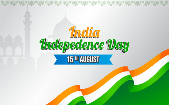 India Independence day 15 August celebration background. Poster or banner with Ashoka Chakra and Indian flag colors and copy space. Vector Illustration