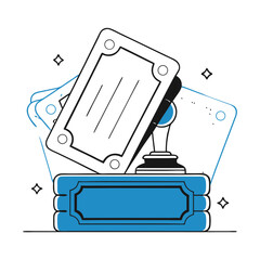 Vector Illustration of a Modern Award Plaque with a Blue Base for Achievement and Recognition, Ideal for Trophies, Certificates, and Success Concepts

