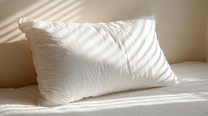 White pillow on bed with natural light