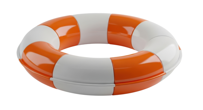 Orange and White Lifebuoy Ring Product Shot Isolated on White Background