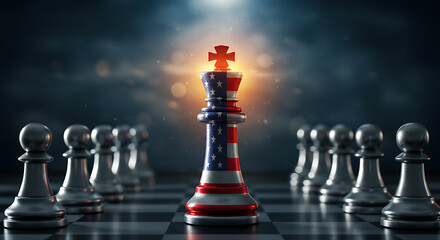 Fototapeta premium American King chess piece with pawns strategic leadership concept