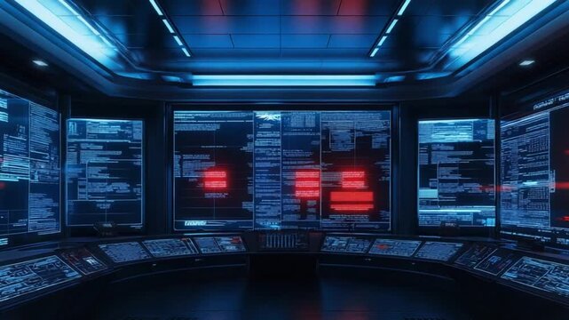 Futuristic Cyber Command Center with Holographic Data Screens

