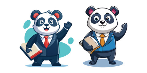 Corporate panda in confident leadership pose, perfect vector design for business book covers, executive themes, professional branding, motivational leadership, and corporate success illustrations.