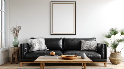 Modern living room mock-up with empty frame