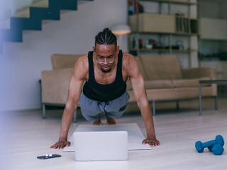 Home Push Up Workout with Laptop Guidance