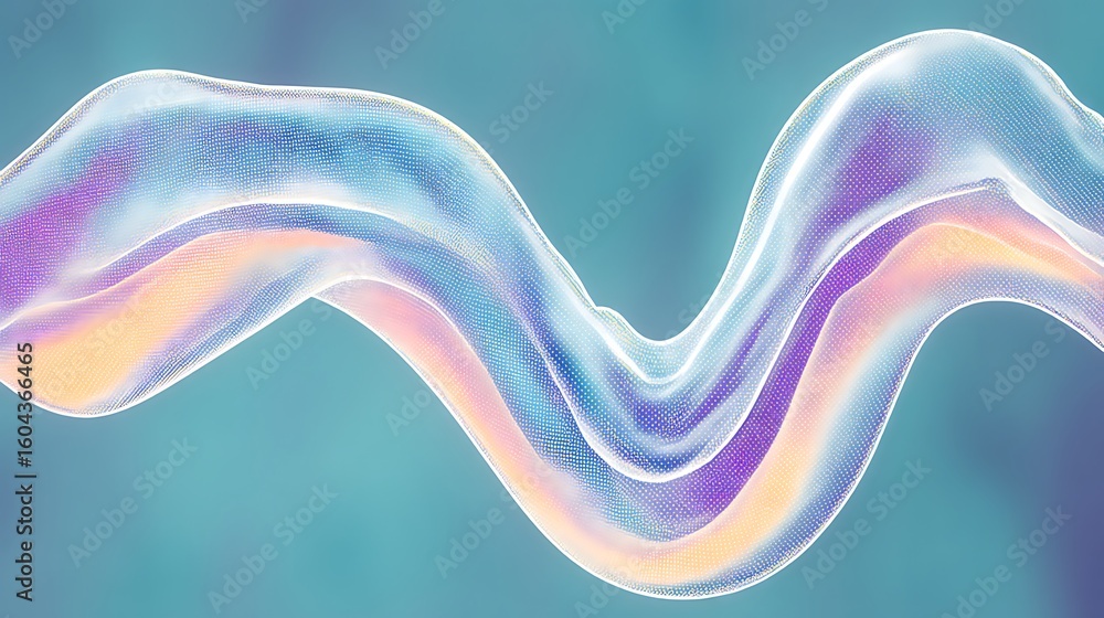 Poster ethereal flow of transparent waves with soft pastel colors and smooth curves on a calming blue backg
