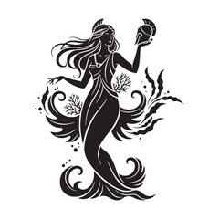 Beautiful Thetis digital black image, an elegant graphic for your creative projects – Thetis silhouette – Thetis Vector – Silhouette of Thetis – Greek goddess silhouette

