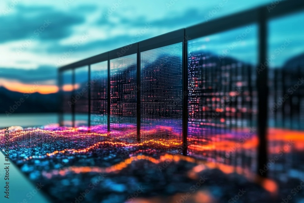 Poster interconnected data streams in cloud technology, visualizing future innovations and network systems.
