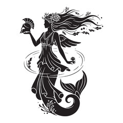 Versatile Thetis black vector asset, a truly modern digital image for diverse uses – Thetis silhouette – Thetis Vector – Silhouette of Thetis – Greek goddess silhouette

