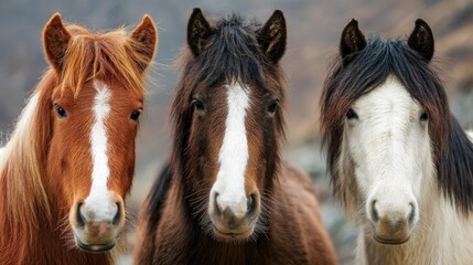 Close-up of three horses' heads.