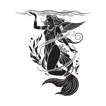 Divine Thetis digital black silhouette, embodying her unique and appealing features &ndash; Thetis silhouette &ndash; Thetis Vector &ndash; Silhouette of Thetis &ndash; Greek goddess silhouette

