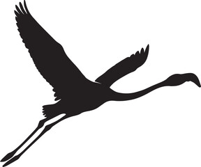 Silhouette Flamingo in Flight: A graceful flamingo in silhouette takes flight, its form elegantly captured against the backdrop, highlighting its distinctive features, elegance and serenity. 