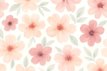 Soft watercolor floral pattern with pastel colors and delicate leaves