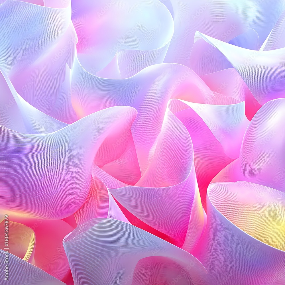 Poster ethereal abstract waves with soft pastel colors and gentle fluid shapes in light and shadow play