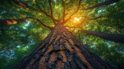 Majestic Tree Canopy Bathed in Golden Sunlight
