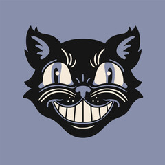 Halloween Cat portrait. Cute face, open mouth. Retro, vintage, traditional tattoo style. Hand drawn trendy Vector illustration. Isolated design element. Print, sticker, logo, icon, avatar template
