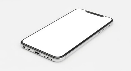 Sleek Smartphone Mockup on White Background - Modern mobile phone, blank screen, technology, communication, . Symbolizes connection, innovation, accessibility, progress, and the future