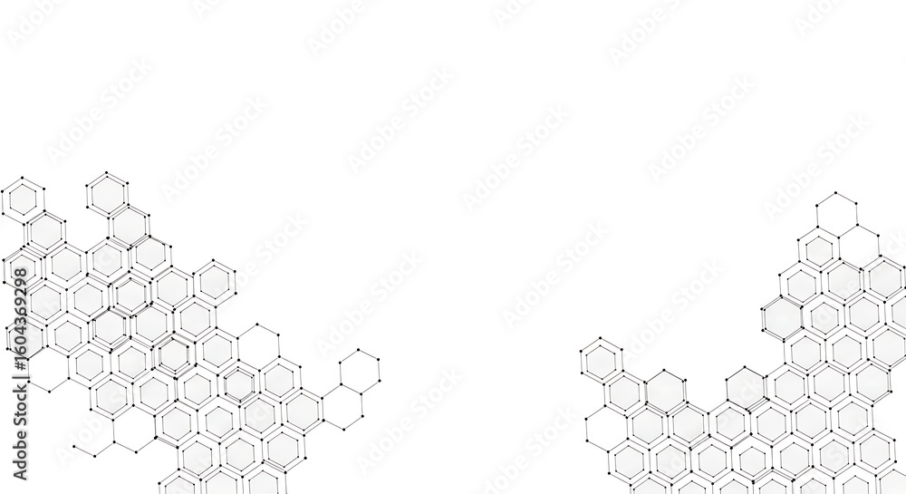 Poster hexagonal molecule structure with white background for scientific and technological concepts featuri