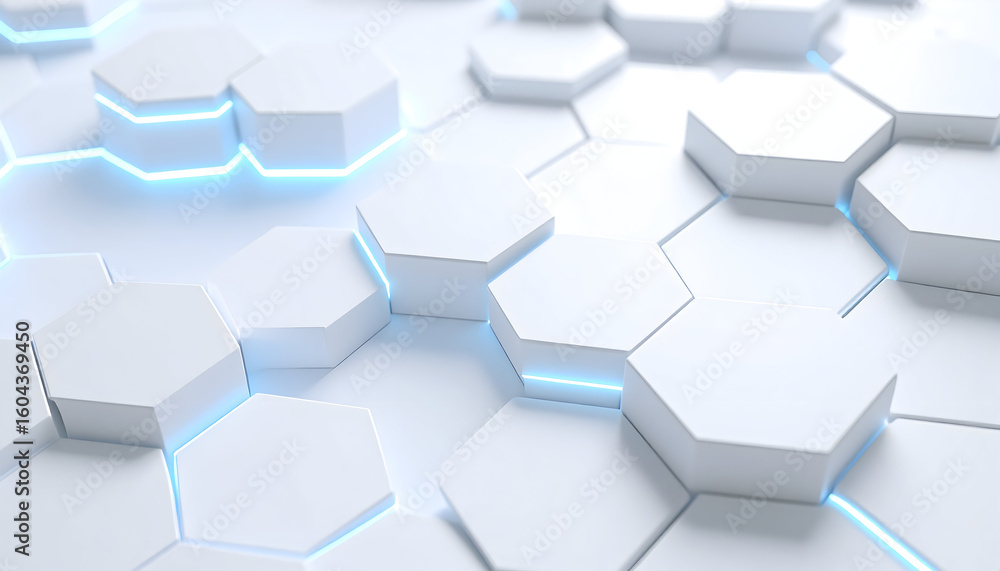 Aufkleber abstract geometric hexagon pattern with glowing blue edges tech background