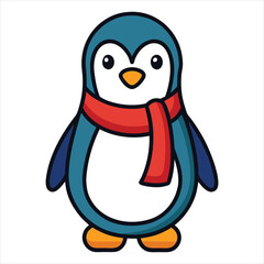 Cartoon Penguin With a Red Scarf on a White Background