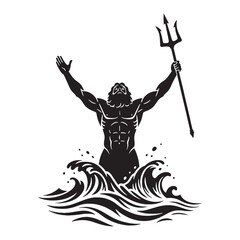 Proud Triton digital black form, making a strong visual impact in any design – Triton silhouette – Triton Vector – Silhouette of Triton – Greek god silhouette

