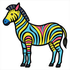 Fototapeta premium Colorful Zebra Illustration Featuring Vibrant Striped Pattern in Modern Design
