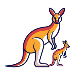 Vibrant Illustration of Kangaroo with Joey in Modern Cartoon Design