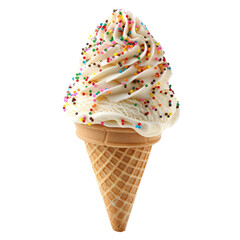 Vanilla ice cream cone with colorful sprinkles