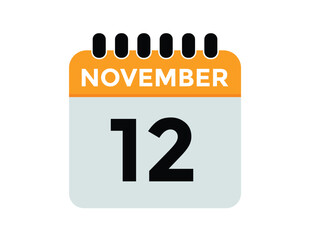 
12 November, calendar date icon. 12 November Calendar Date for Deadlines or Appointment. Day, month. vector illustration.
