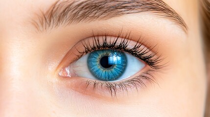 A close up detailed image of a bright blue eye