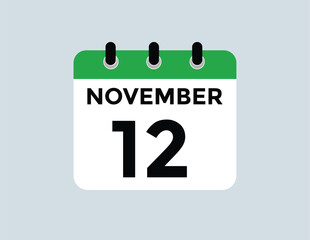 
12 November, calendar date icon. 12 November Calendar Date for Deadlines or Appointment. Day, month. vector illustration.
