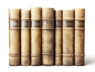 A collection of old vintage books standing upright together