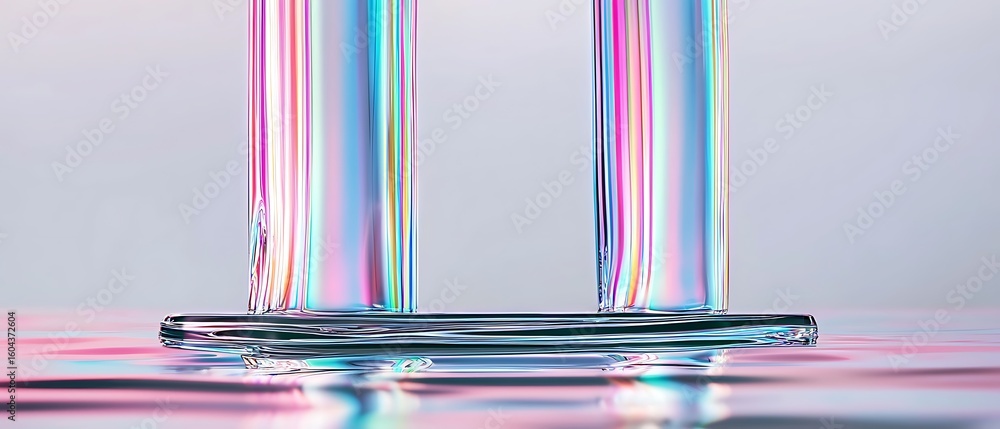 Poster colorful reflections and light patterns in transparent glass structures on a smooth surface