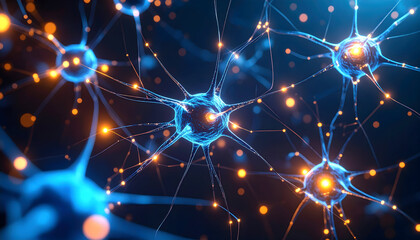Interconnected neurons neural network highlighting connectivity and intelligence