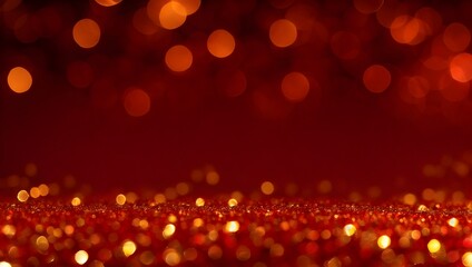 A glowing red bokeh background with bright, defocused golden Christmas lights creates a beautiful, celebratory holiday design.