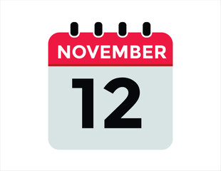 
12 November, calendar date icon. 12 November Calendar Date for Deadlines or Appointment. Day, month. vector illustration.
